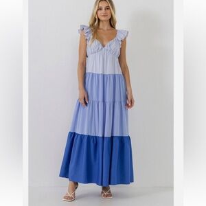 English Factory blue color block maxi dress size small